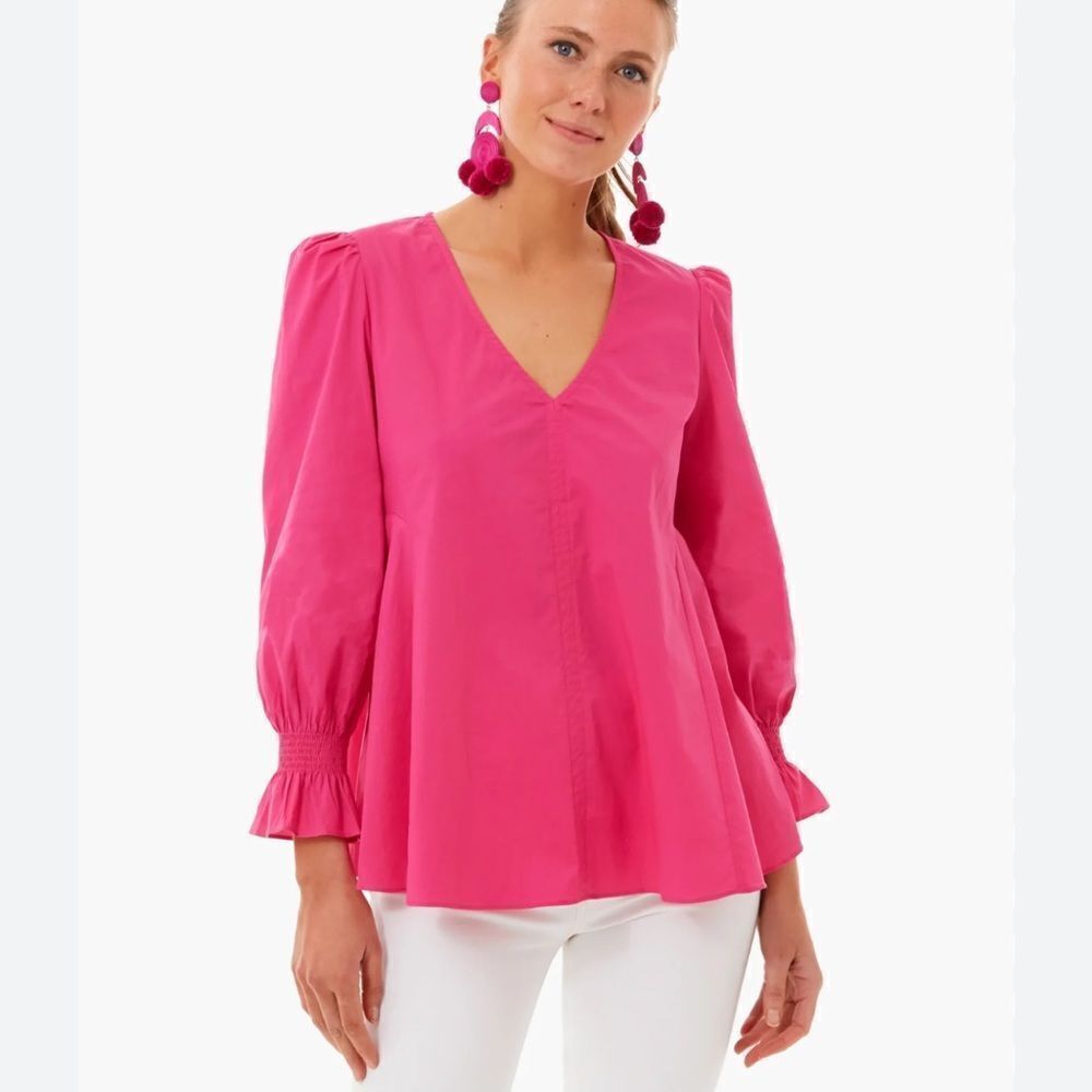 Tuckernuck Pomander Place Easton Poplin Long Sleeve Blouse Pink Small Preppy